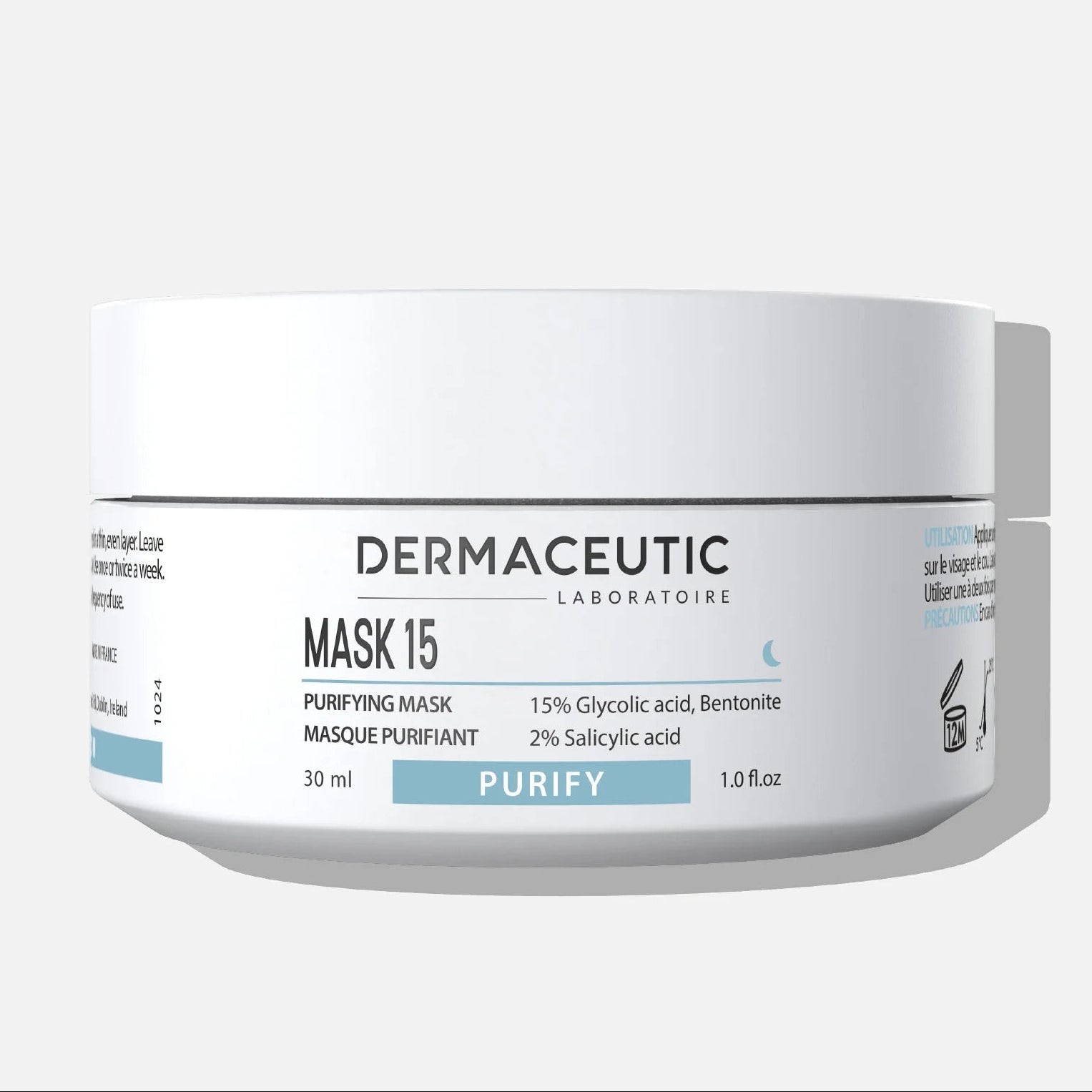 Dermaceutic mask jar on a white background